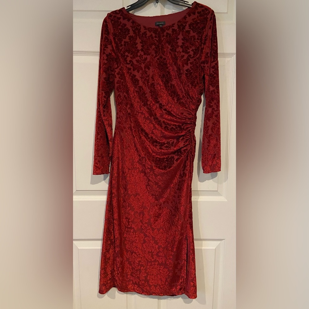 Talbots Floral Velvet Ruched Midi Dress